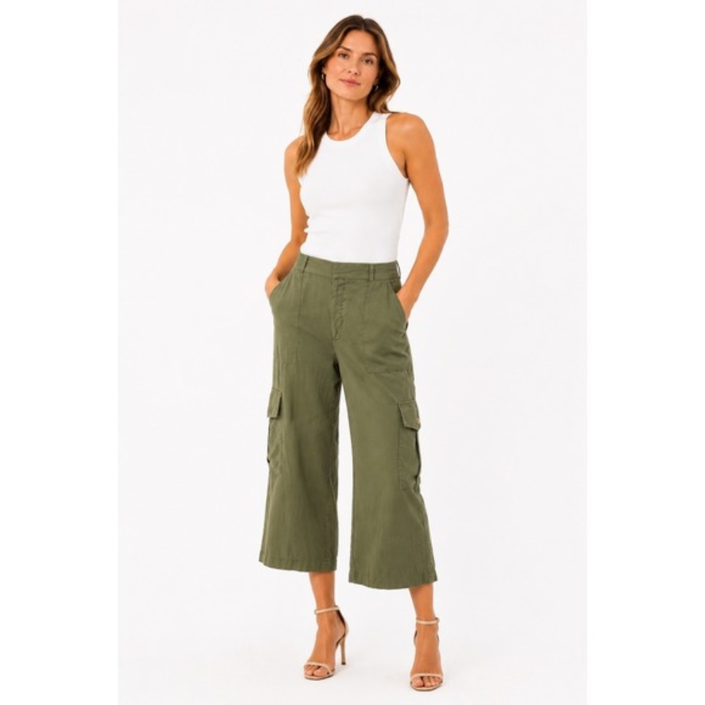 Rachel Roy Olive Green Lyocell Cargo Pants Wide Leg Cropped 10 Preppy Chic 61-40